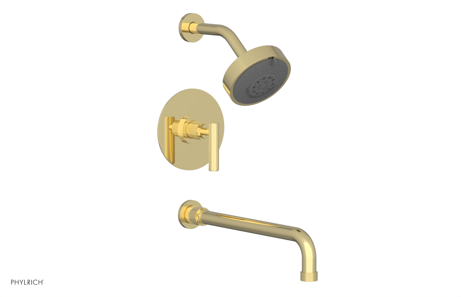 Phylrich Dustrie Knurled 14" Spout Pressure Balance Tub and Shower Set with Lever Handle