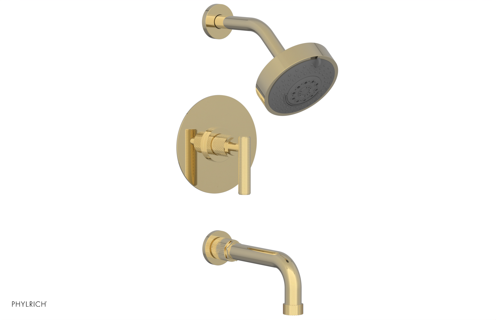 Phylrich Dustrie Knurled 7 5/8" Spout Pressure Balance Tub and Shower Set with Lever Handle