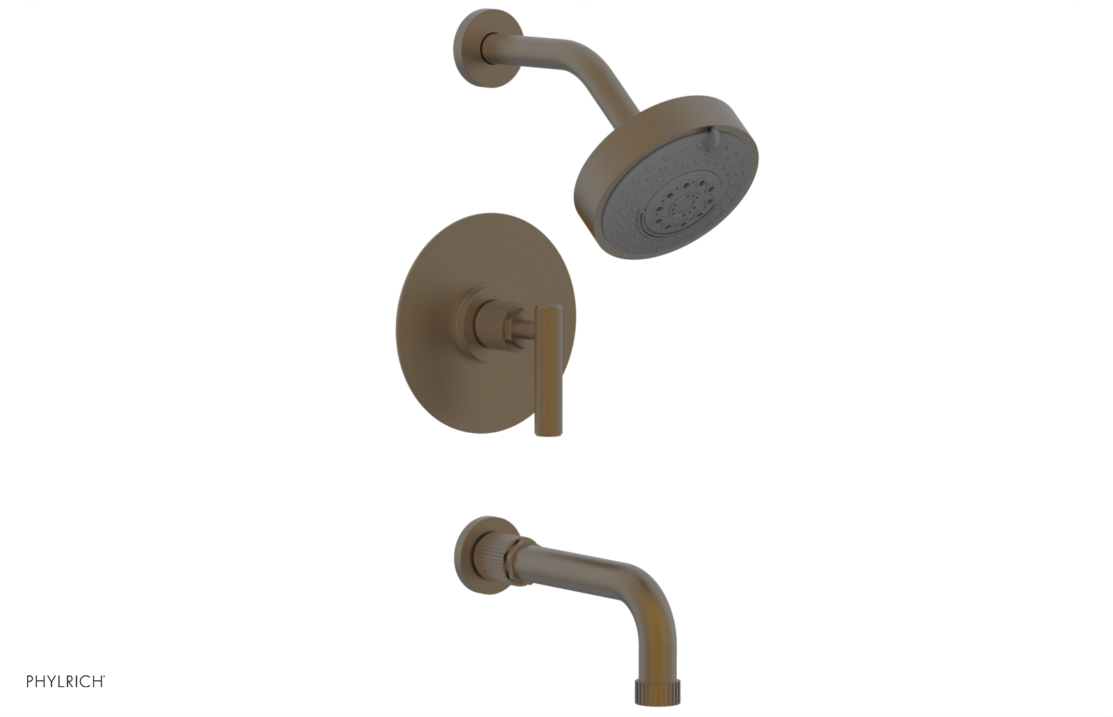 Phylrich Dustrie Knurled 7 5/8" Spout Pressure Balance Tub and Shower Set with Lever Handle