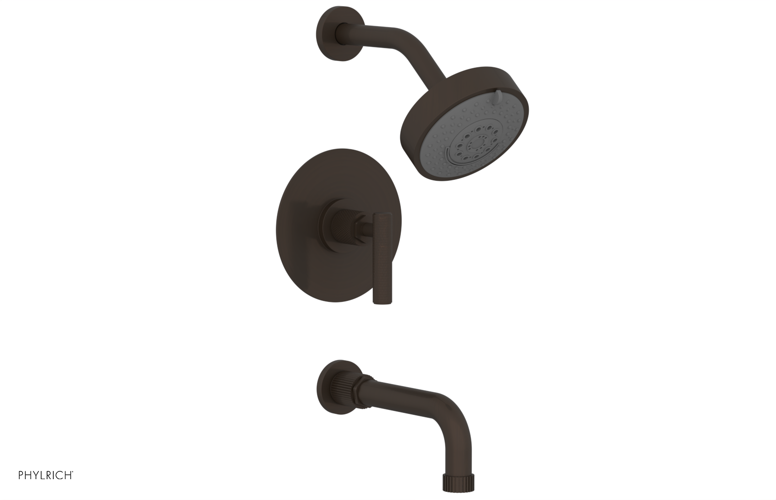 Phylrich Dustrie Knurled 7 5/8" Spout Pressure Balance Tub and Shower Set with Lever Handle