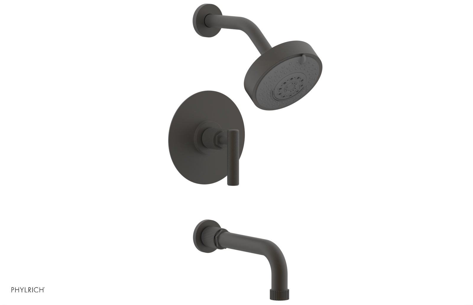 Phylrich Dustrie Knurled 7 5/8" Spout Pressure Balance Tub and Shower Set with Lever Handle