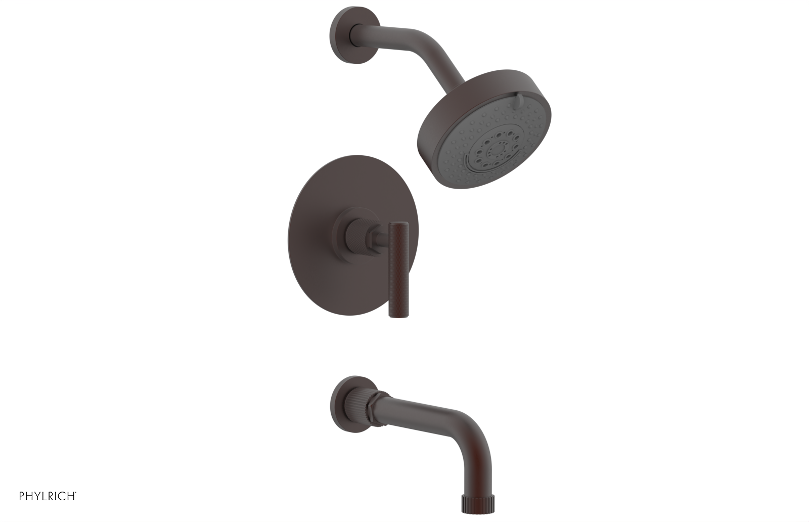 Phylrich Dustrie Knurled 7 5/8" Spout Pressure Balance Tub and Shower Set with Lever Handle