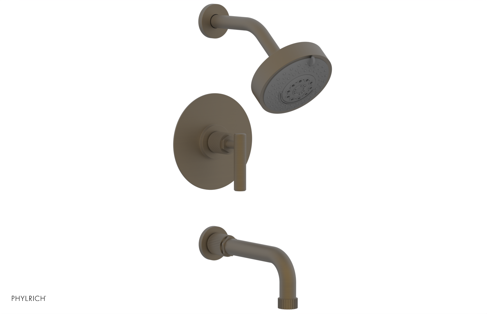 Phylrich Dustrie Knurled 7 5/8" Spout Pressure Balance Tub and Shower Set with Lever Handle