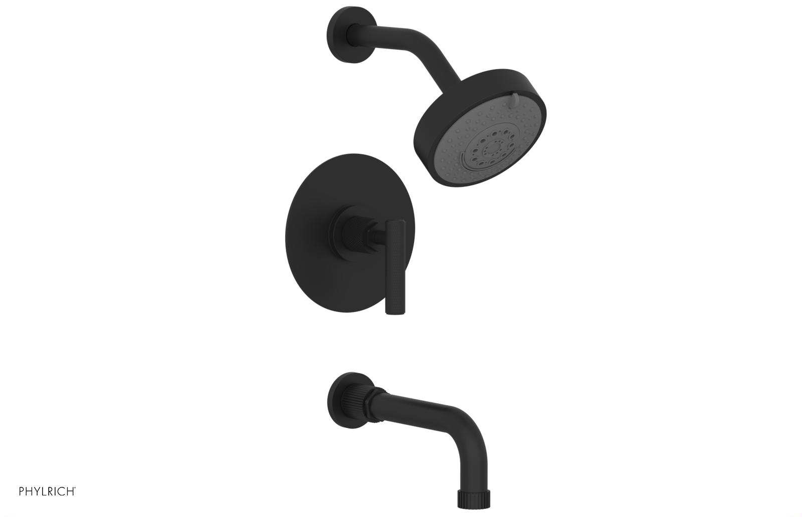 Phylrich Dustrie Knurled 7 5/8" Spout Pressure Balance Tub and Shower Set with Lever Handle