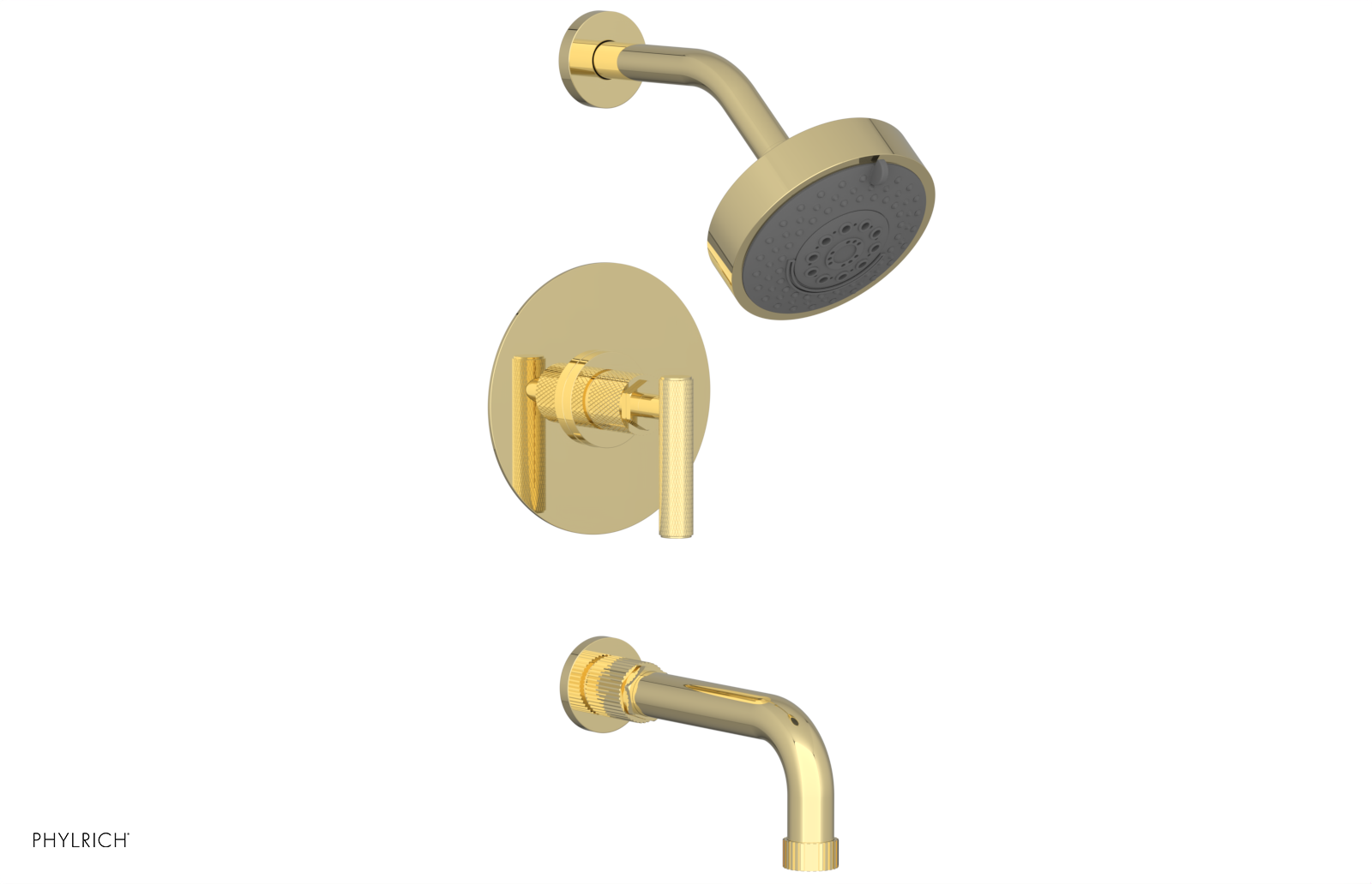 Phylrich Dustrie Knurled 7 5/8" Spout Pressure Balance Tub and Shower Set with Lever Handle