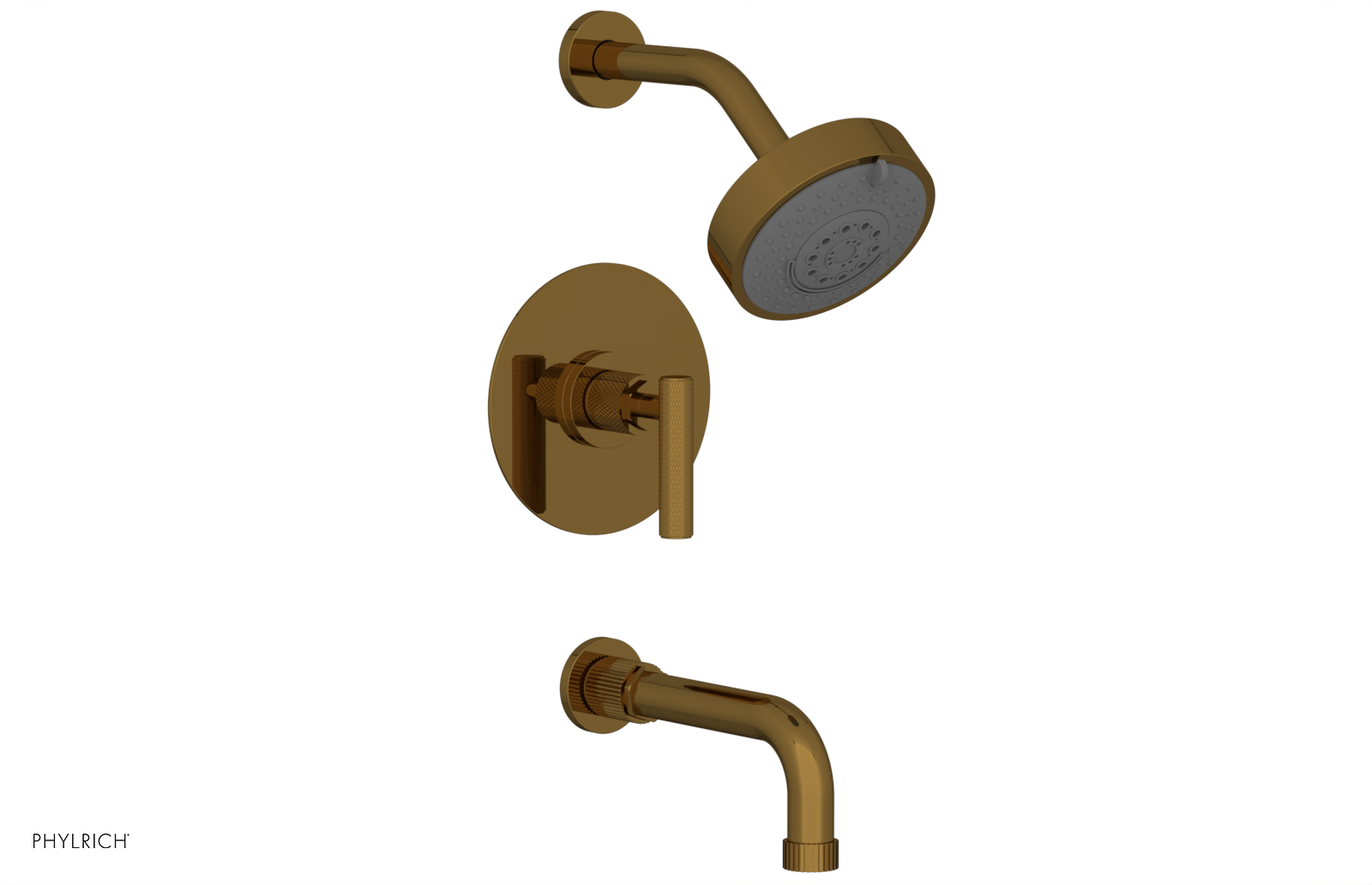 Phylrich Dustrie Knurled 7 5/8" Spout Pressure Balance Tub and Shower Set with Lever Handle