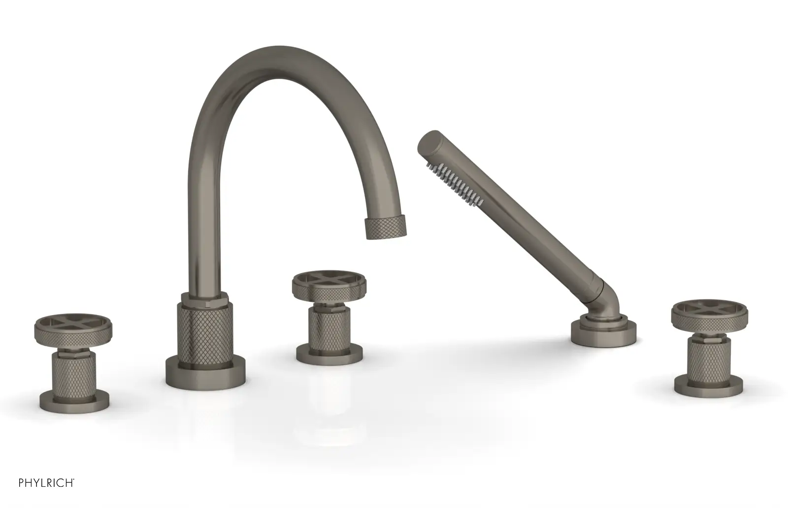 Phylrich Dustrie Knurled Deck Tub Set with Hand Shower with Cross Handles by Phylrich