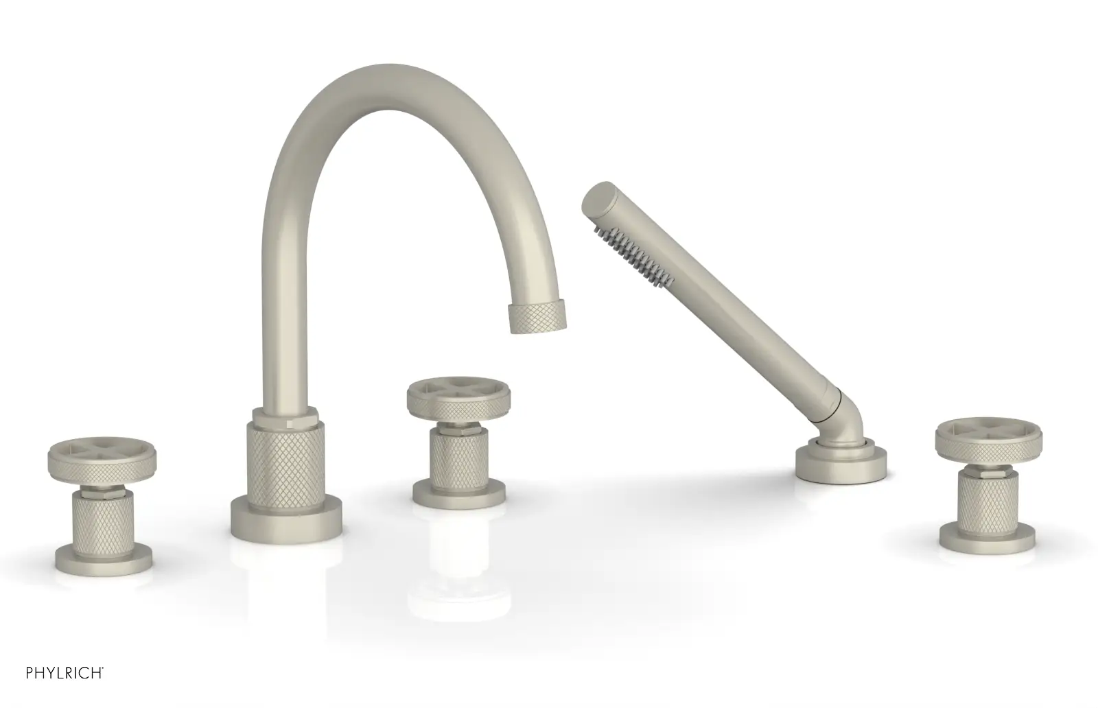Phylrich Dustrie Knurled Deck Tub Set with Hand Shower with Cross Handles by Phylrich
