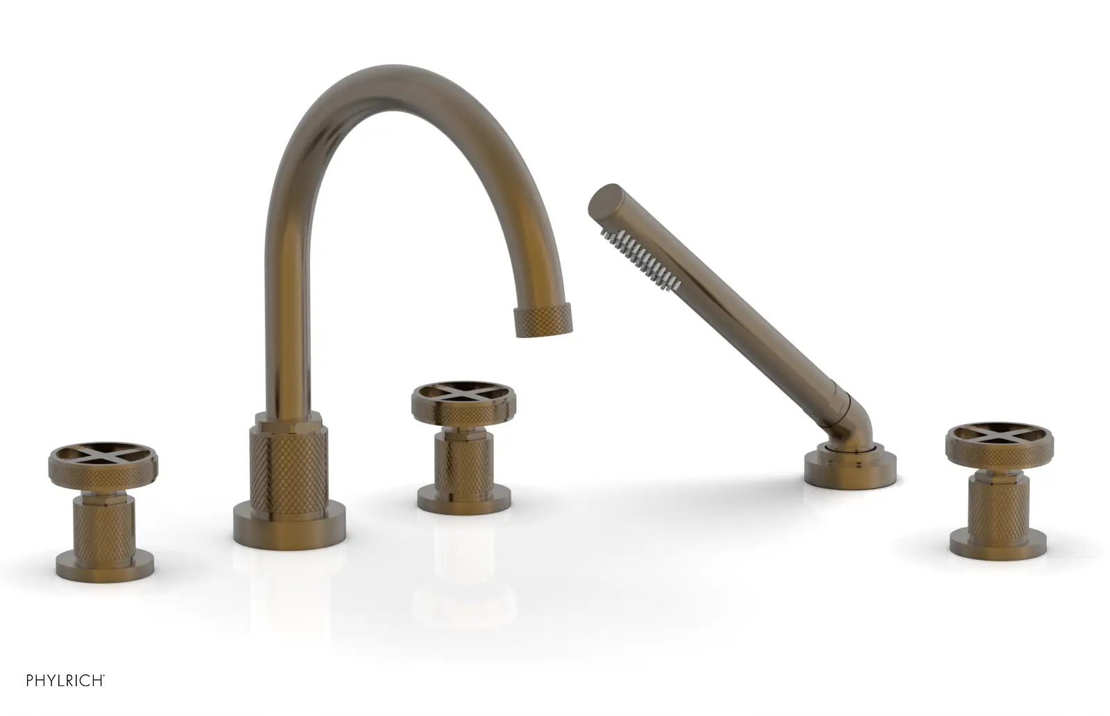 Phylrich Dustrie Knurled Deck Tub Set with Hand Shower with Cross Handles by Phylrich