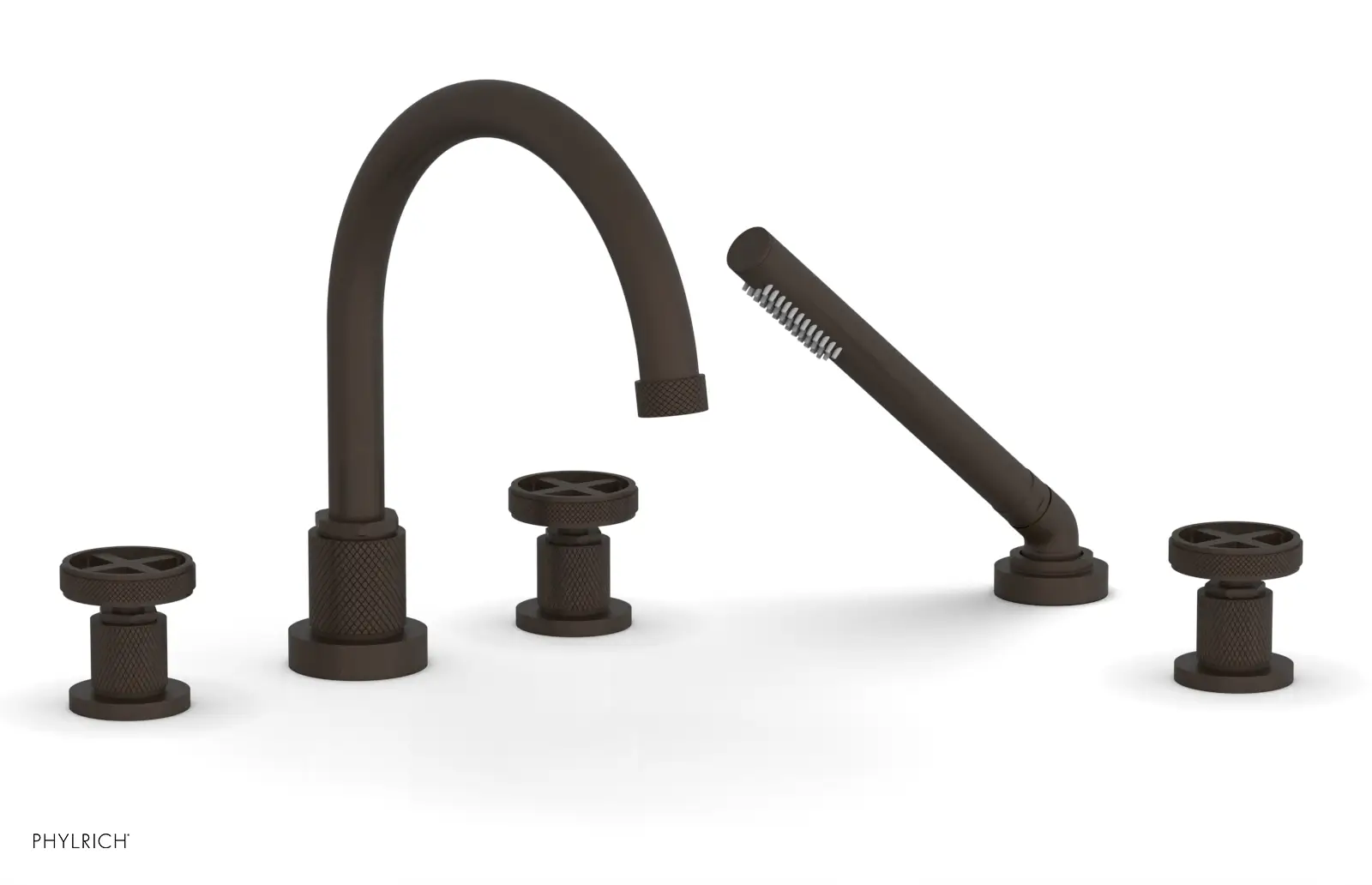 Phylrich Dustrie Knurled Deck Tub Set with Hand Shower with Cross Handles by Phylrich