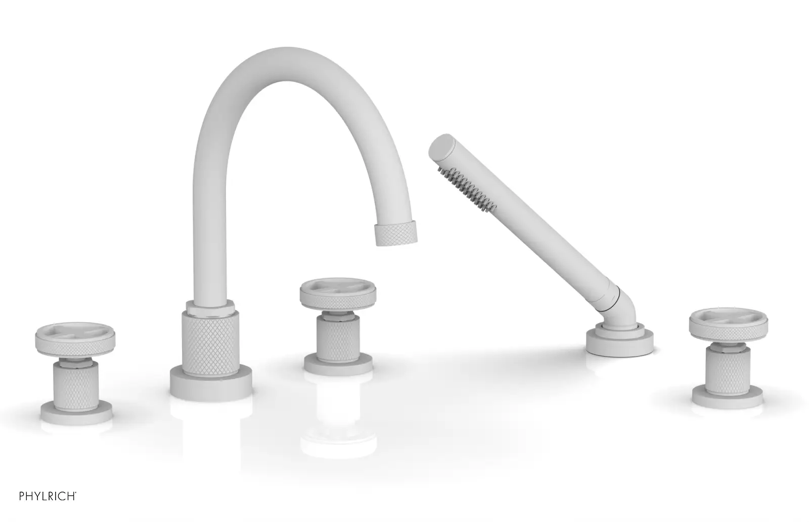 Phylrich Dustrie Knurled Deck Tub Set with Hand Shower with Cross Handles by Phylrich