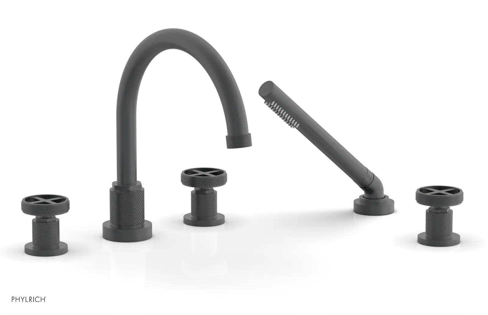 Phylrich Dustrie Knurled Deck Tub Set with Hand Shower with Cross Handles by Phylrich