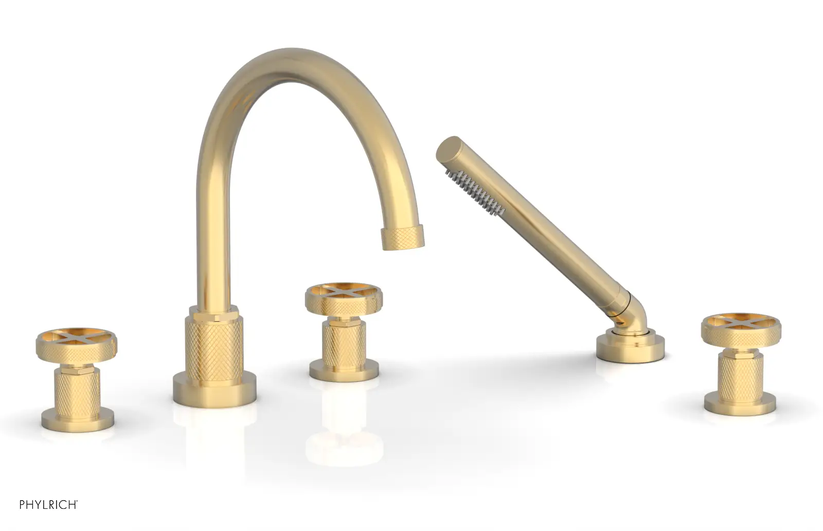 Phylrich Dustrie Knurled Deck Tub Set with Hand Shower with Cross Handles by Phylrich
