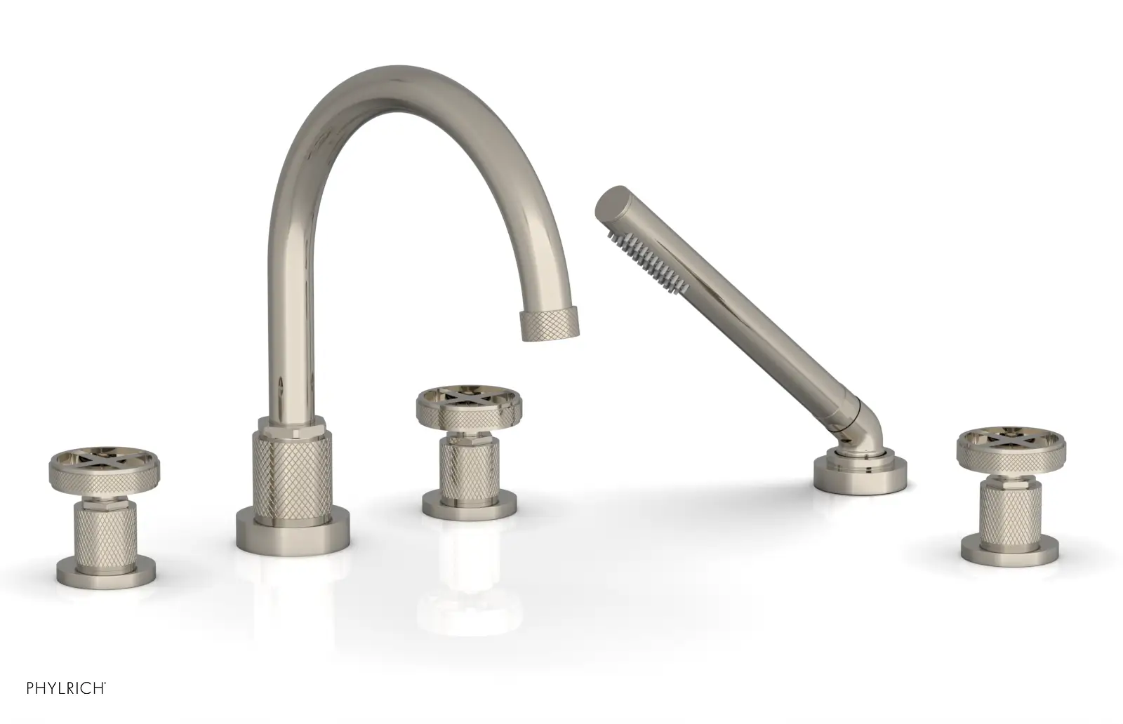 Phylrich Dustrie Knurled Deck Tub Set with Hand Shower with Cross Handles by Phylrich