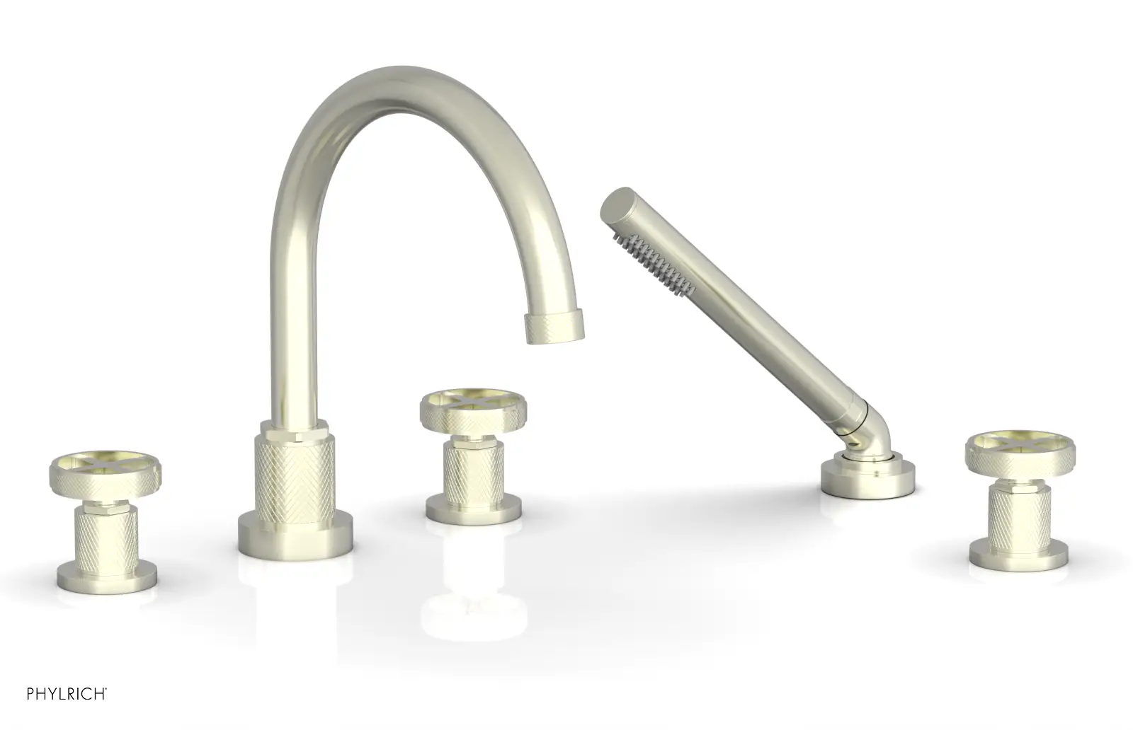 Phylrich Dustrie Knurled Deck Tub Set with Hand Shower with Cross Handles by Phylrich