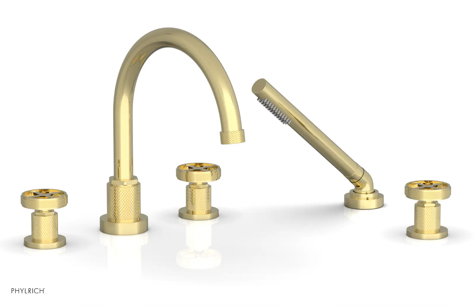 Phylrich Dustrie Knurled Deck Tub Set with Hand Shower with Cross Handles by Phylrich