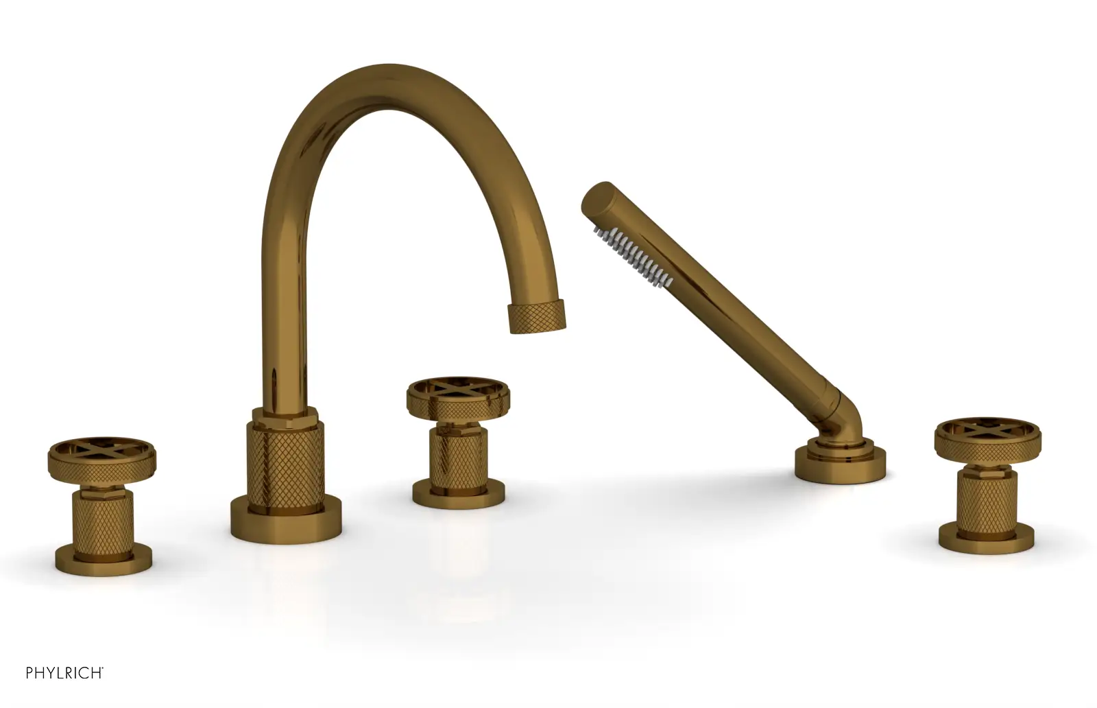 Phylrich Dustrie Knurled Deck Tub Set with Hand Shower with Cross Handles by Phylrich