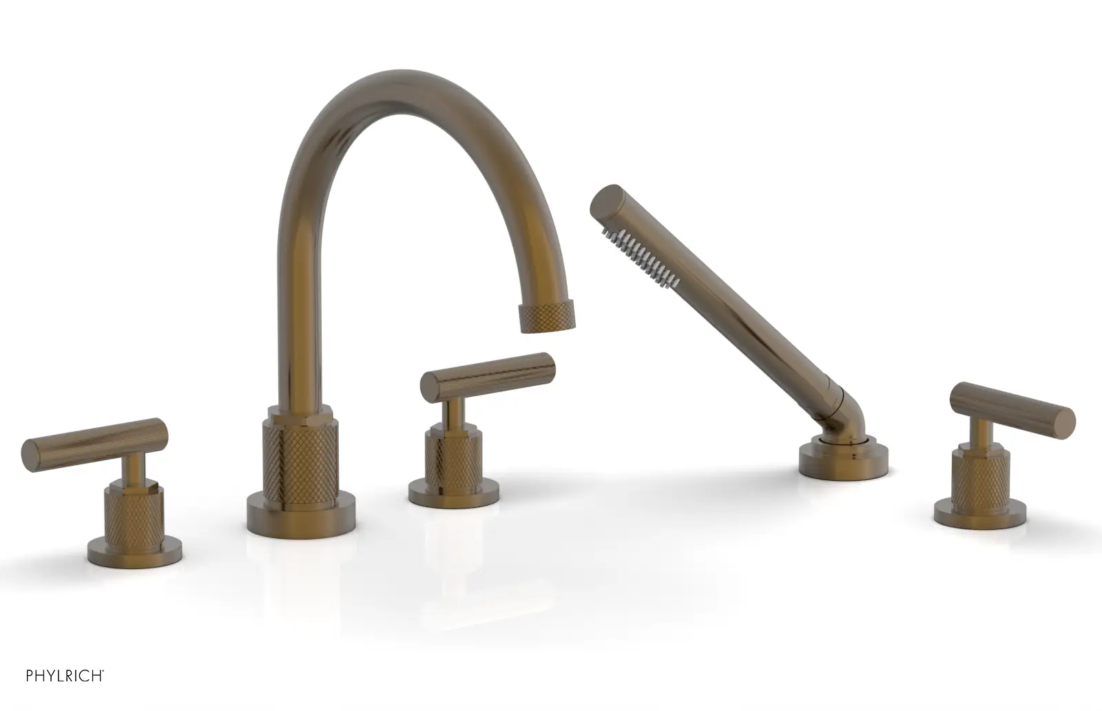 Phylrich Dustrie Knurled Deck Tub Set with Hand Shower with Lever Handles by Phylrich