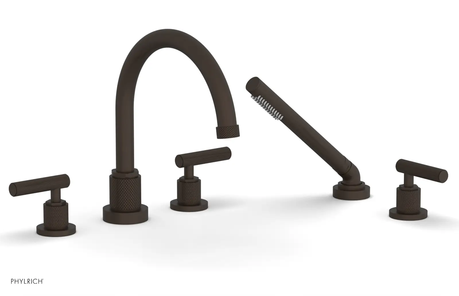 Phylrich Dustrie Knurled Deck Tub Set with Hand Shower with Lever Handles by Phylrich