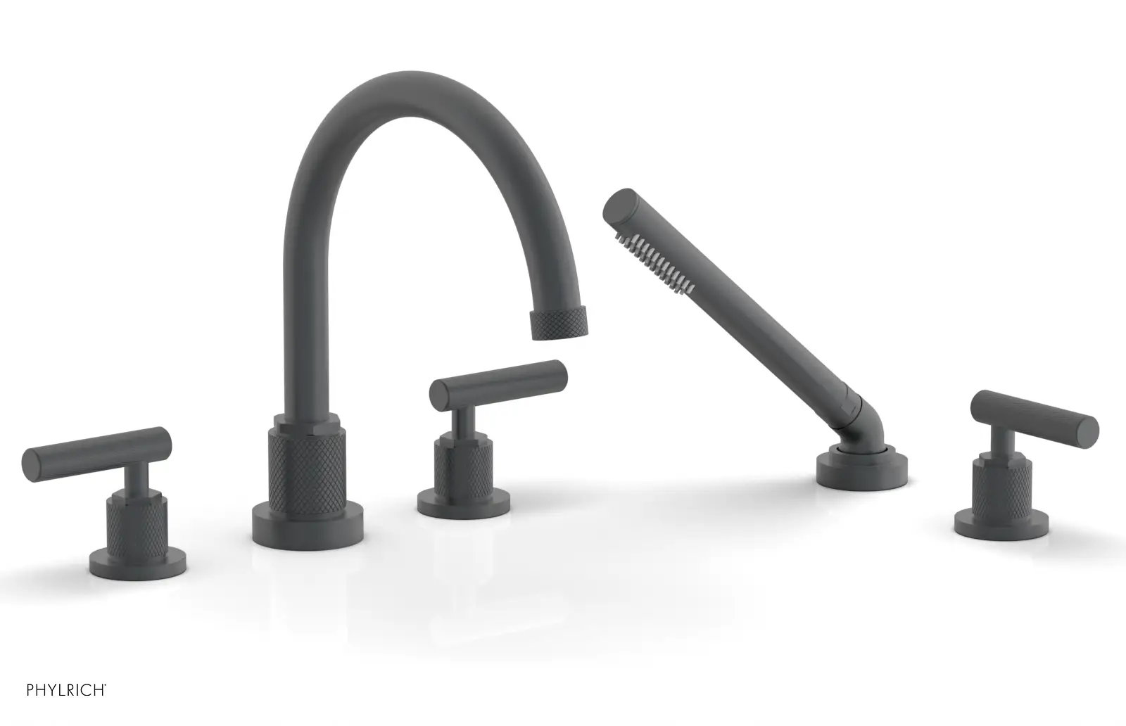 Phylrich Dustrie Knurled Deck Tub Set with Hand Shower with Lever Handles by Phylrich