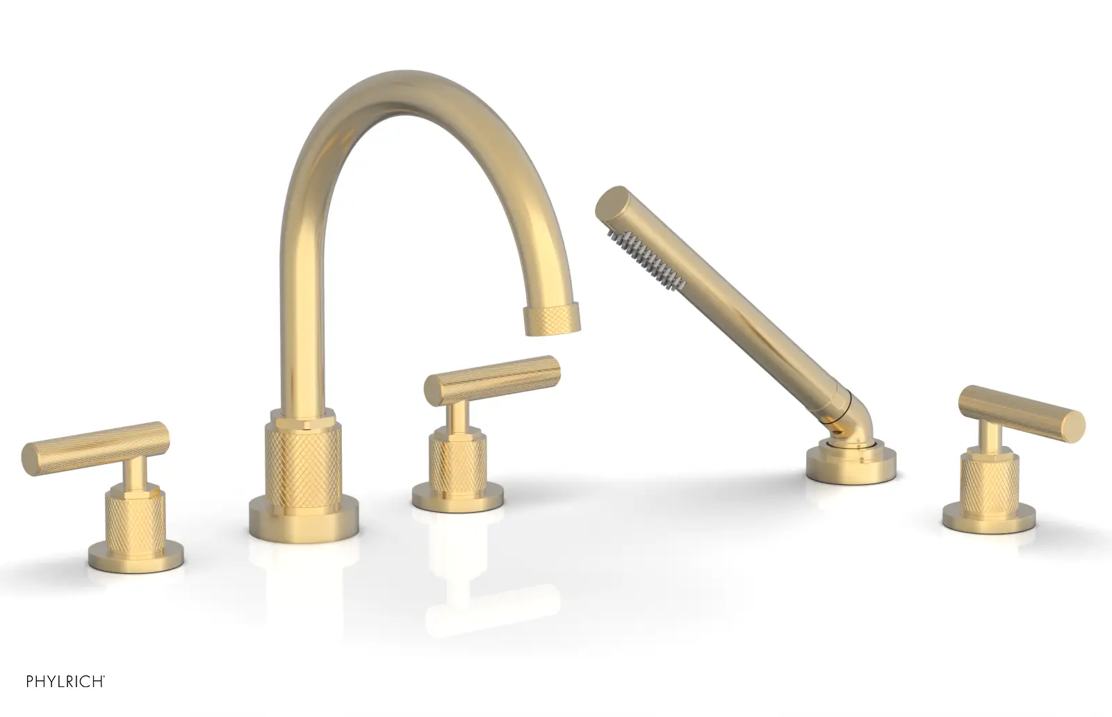 Phylrich Dustrie Knurled Deck Tub Set with Hand Shower with Lever Handles by Phylrich