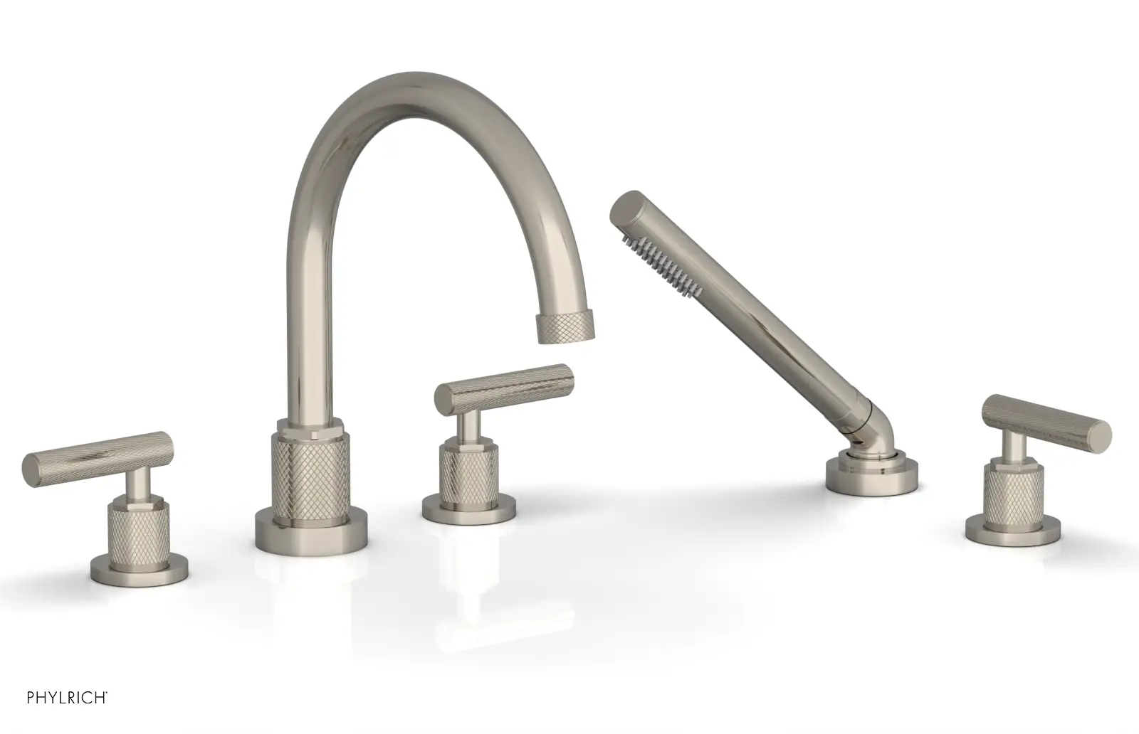 Phylrich Dustrie Knurled Deck Tub Set with Hand Shower with Lever Handles by Phylrich