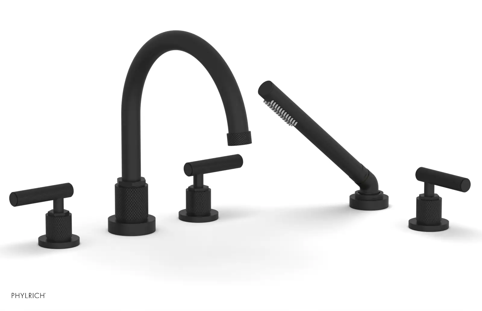 Phylrich Dustrie Knurled Deck Tub Set with Hand Shower with Lever Handles by Phylrich