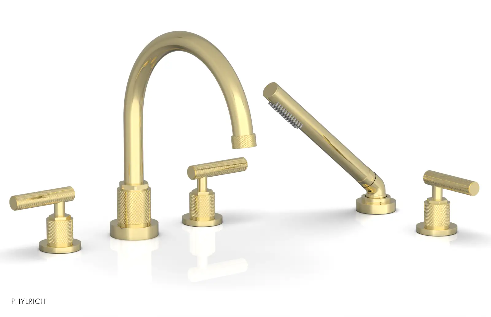 Phylrich Dustrie Knurled Deck Tub Set with Hand Shower with Lever Handles by Phylrich