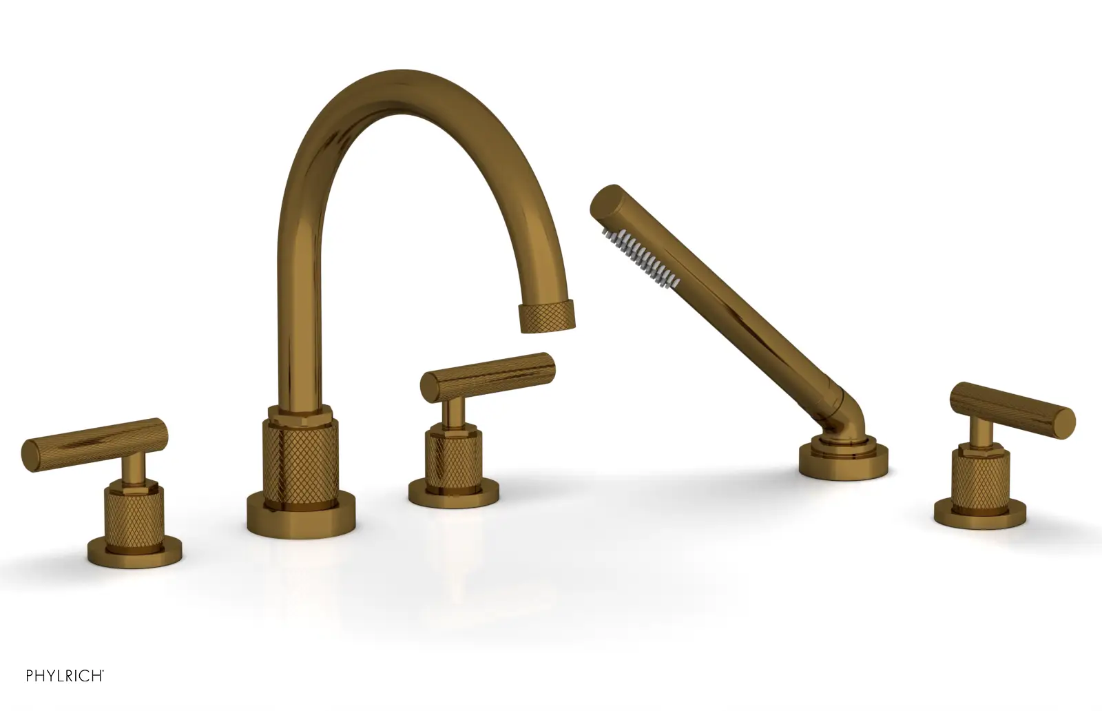 Phylrich Dustrie Knurled Deck Tub Set with Hand Shower with Lever Handles by Phylrich