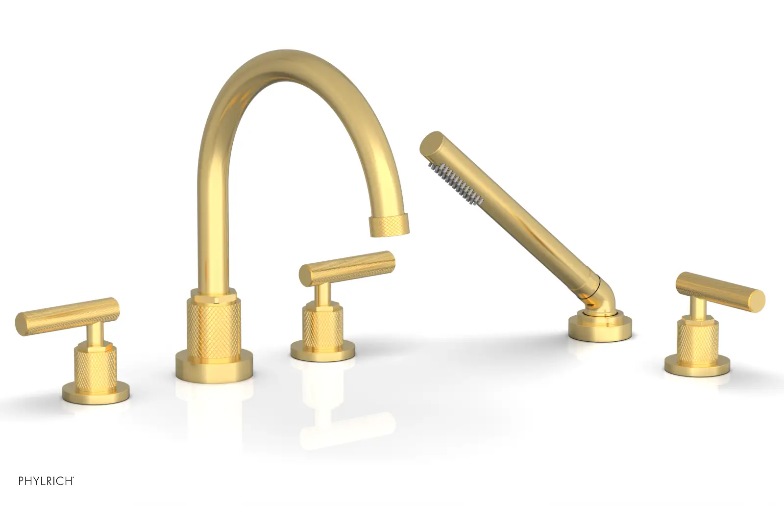 Phylrich Dustrie Knurled Deck Tub Set with Hand Shower with Lever Handles by Phylrich