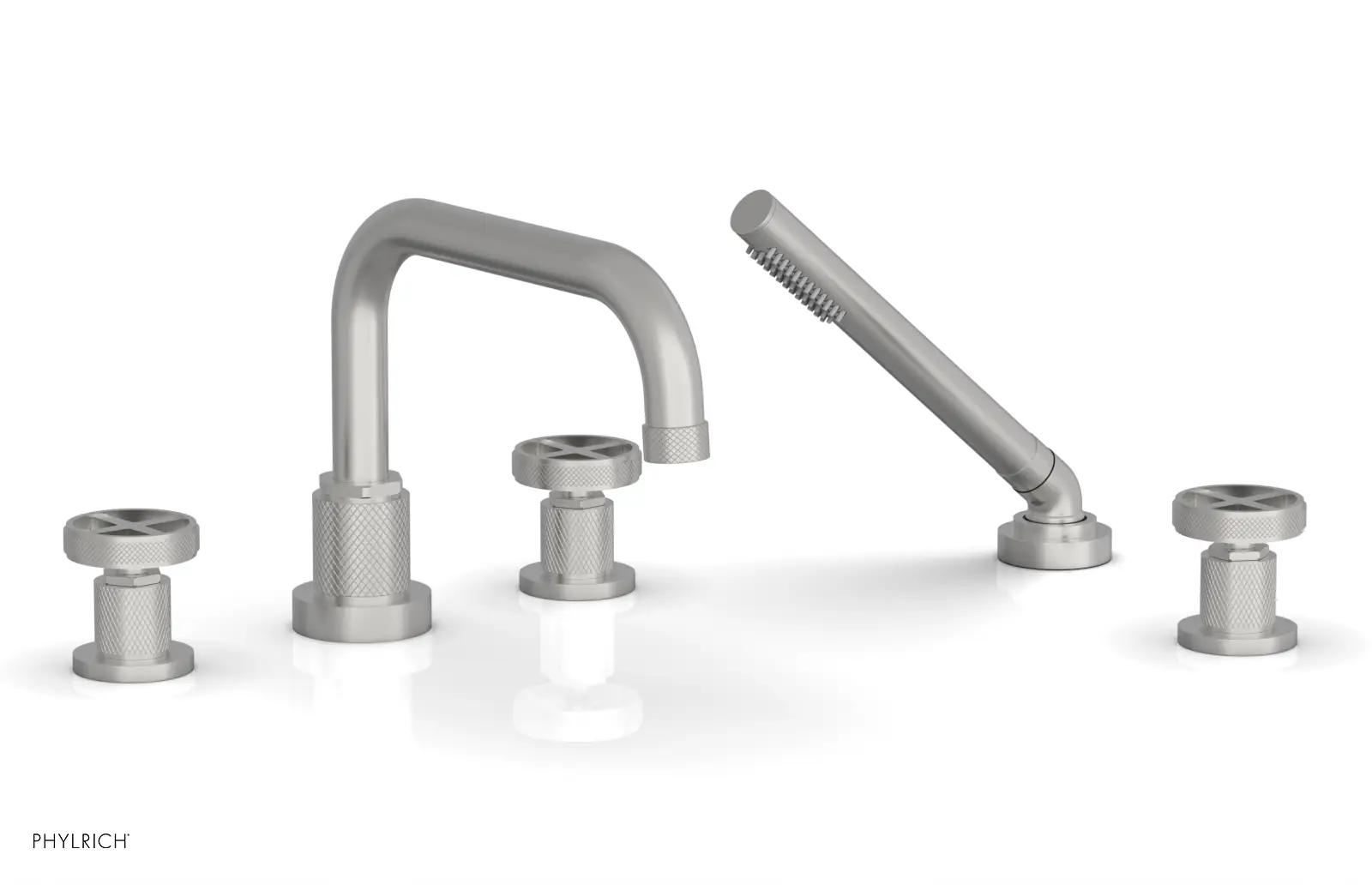Phylrich Dustrie Knurled Deck Tub Set with Hand Shower with Cross Handles by Phylrich