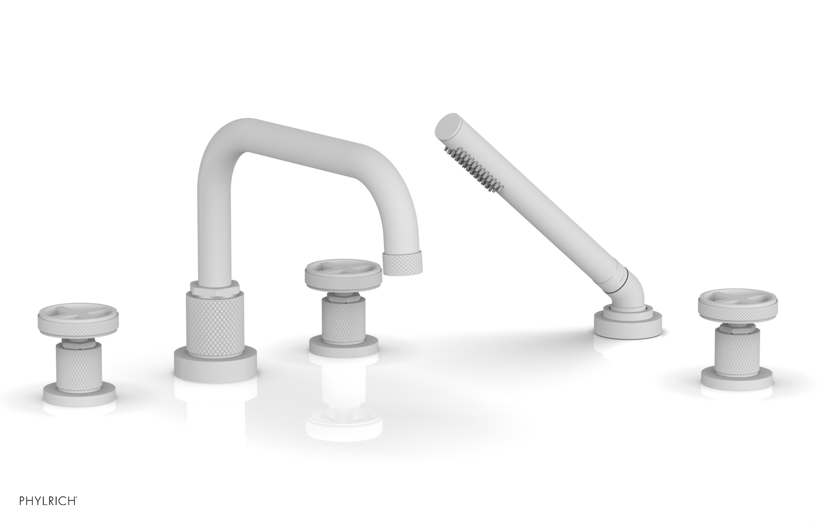 Phylrich Dustrie Knurled Deck Tub Set with Hand Shower with Cross Handles