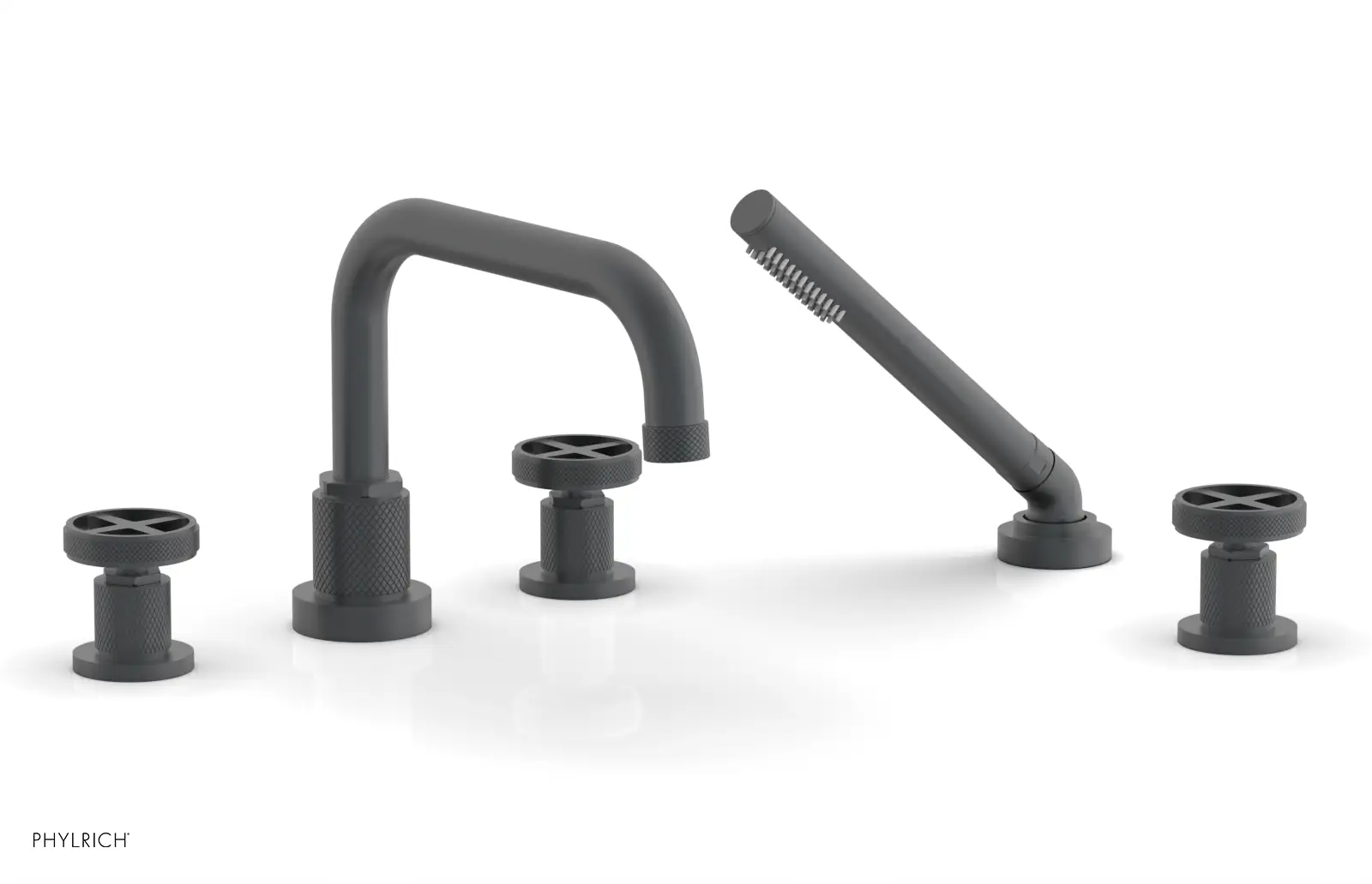 Phylrich Dustrie Knurled Deck Tub Set with Hand Shower with Cross Handles by Phylrich