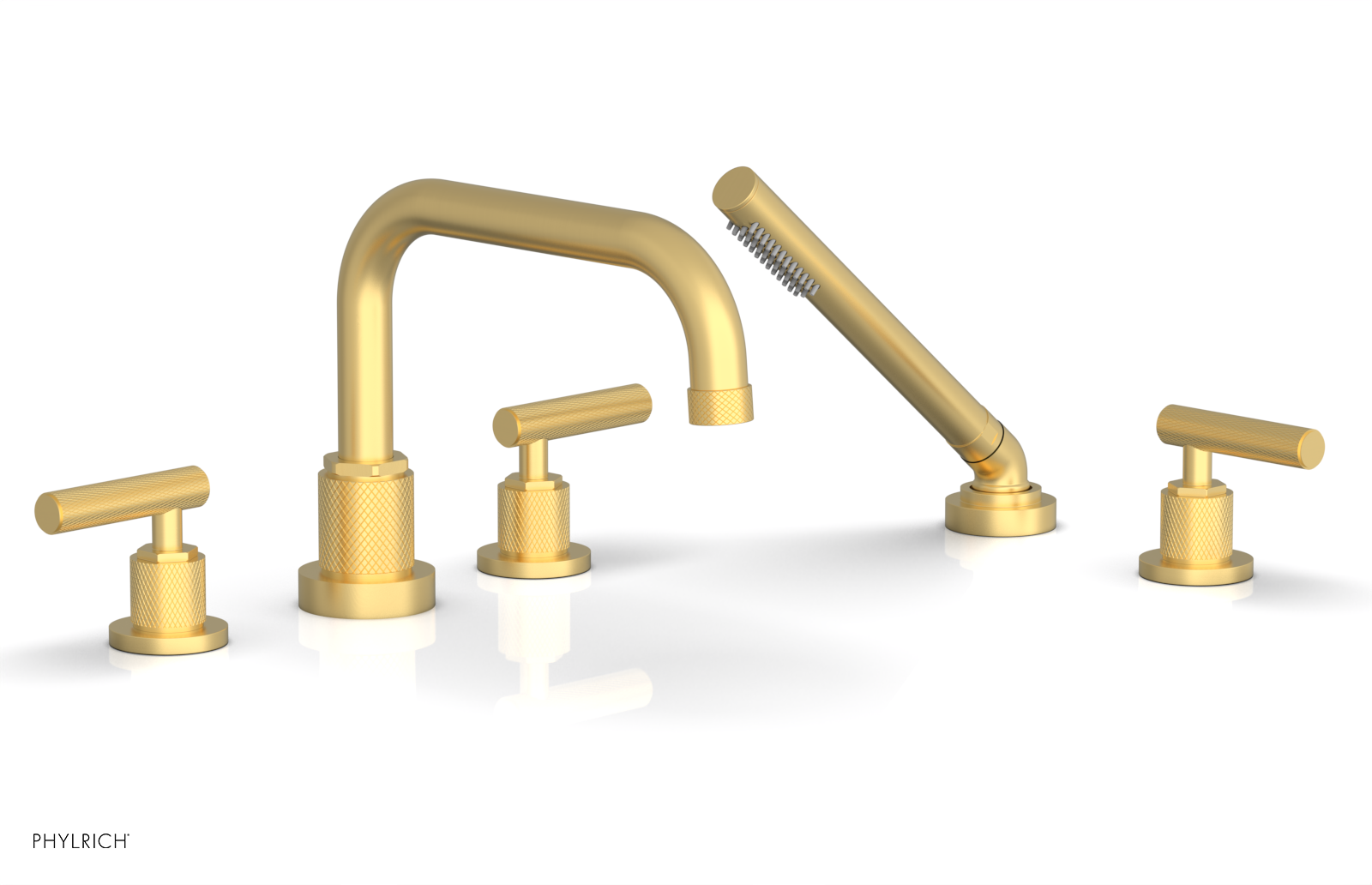 Phylrich Dustrie Knurled Deck Tub Set with Hand Shower with Lever Handles