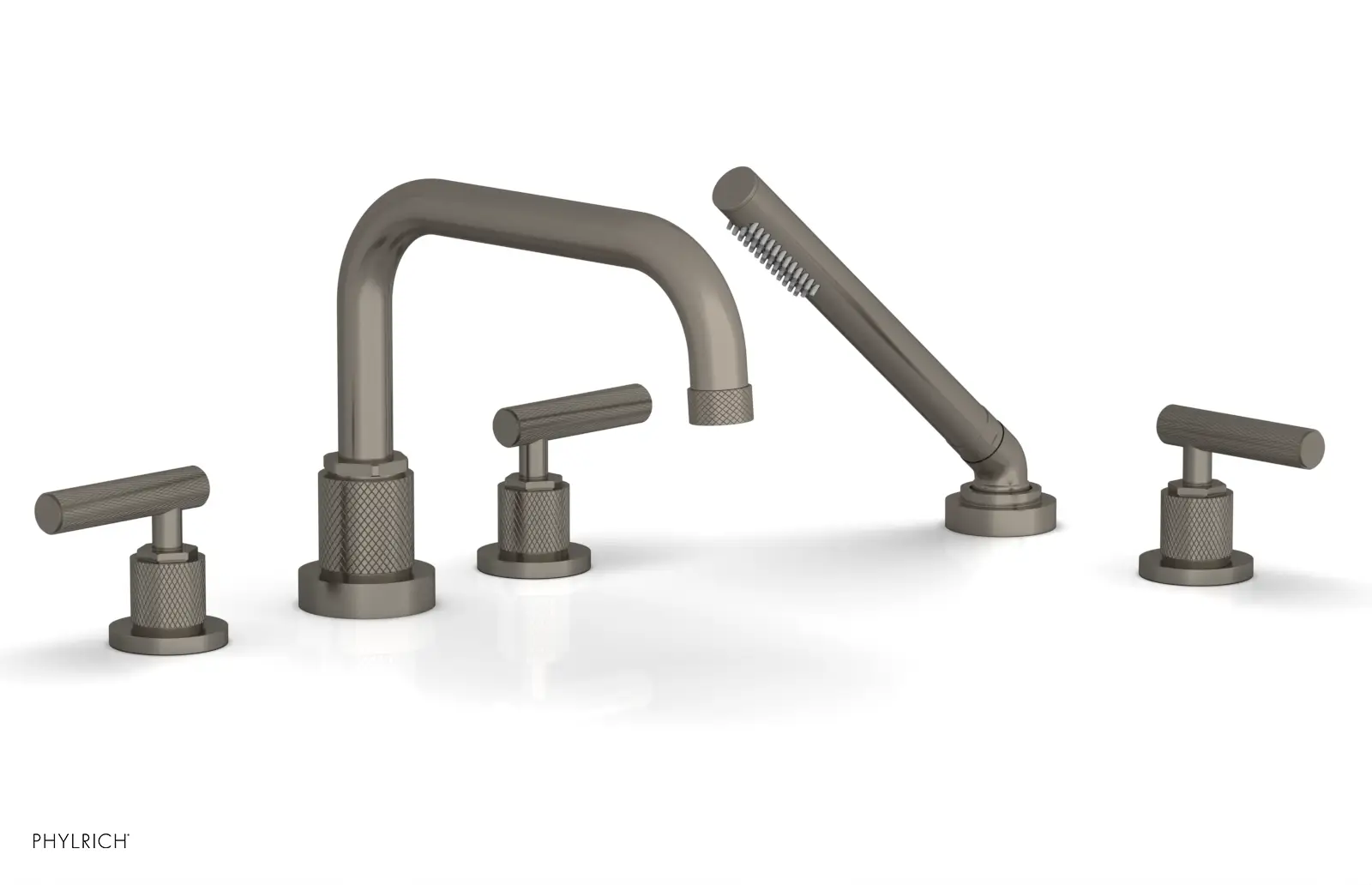 Phylrich Dustrie Knurled Deck Tub Set with Hand Shower with Lever Handles by Phylrich