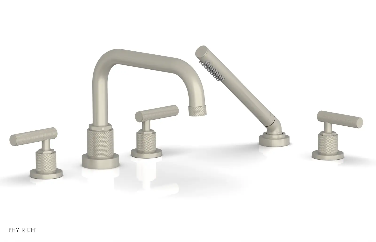Phylrich Dustrie Knurled Deck Tub Set with Hand Shower with Lever Handles by Phylrich