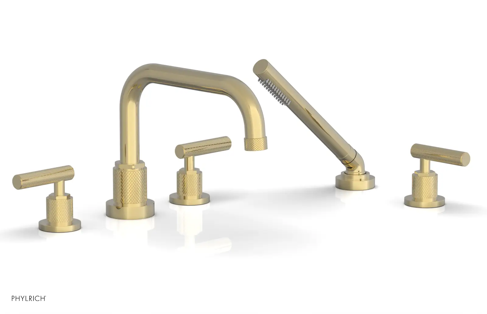 Phylrich Dustrie Knurled Deck Tub Set with Hand Shower with Lever Handles by Phylrich