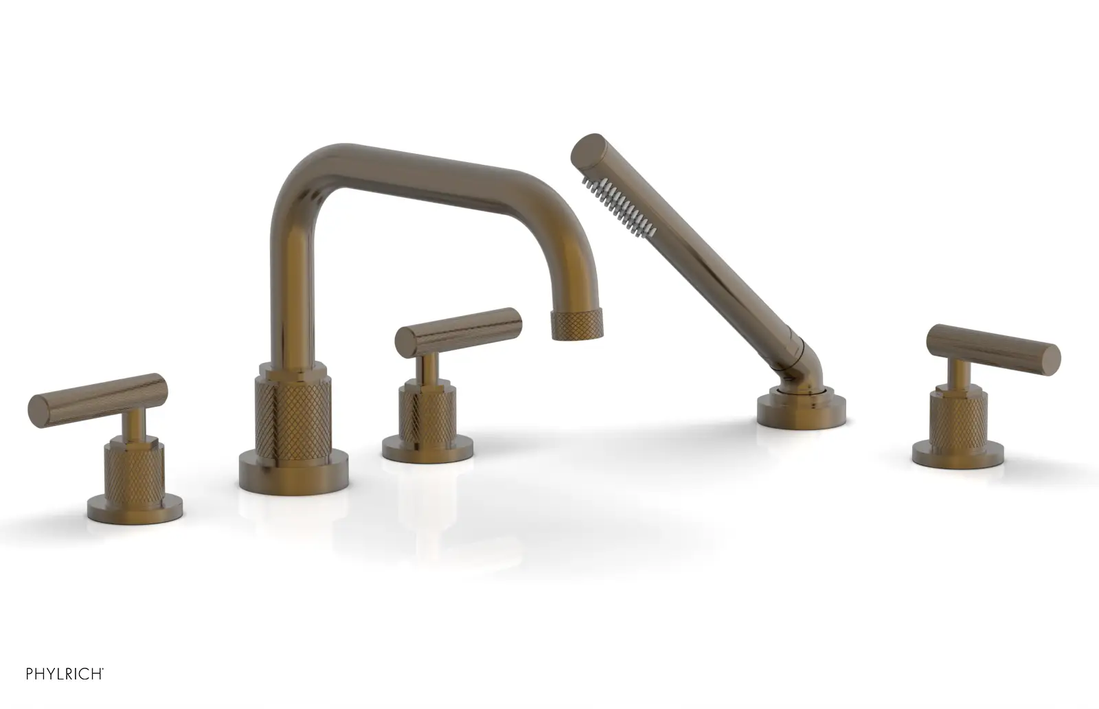 Phylrich Dustrie Knurled Deck Tub Set with Hand Shower with Lever Handles by Phylrich