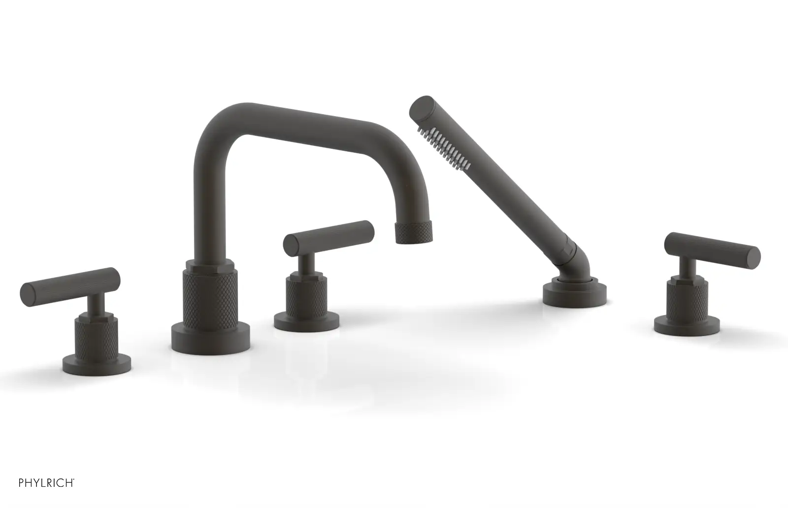 Phylrich Dustrie Knurled Deck Tub Set with Hand Shower with Lever Handles by Phylrich