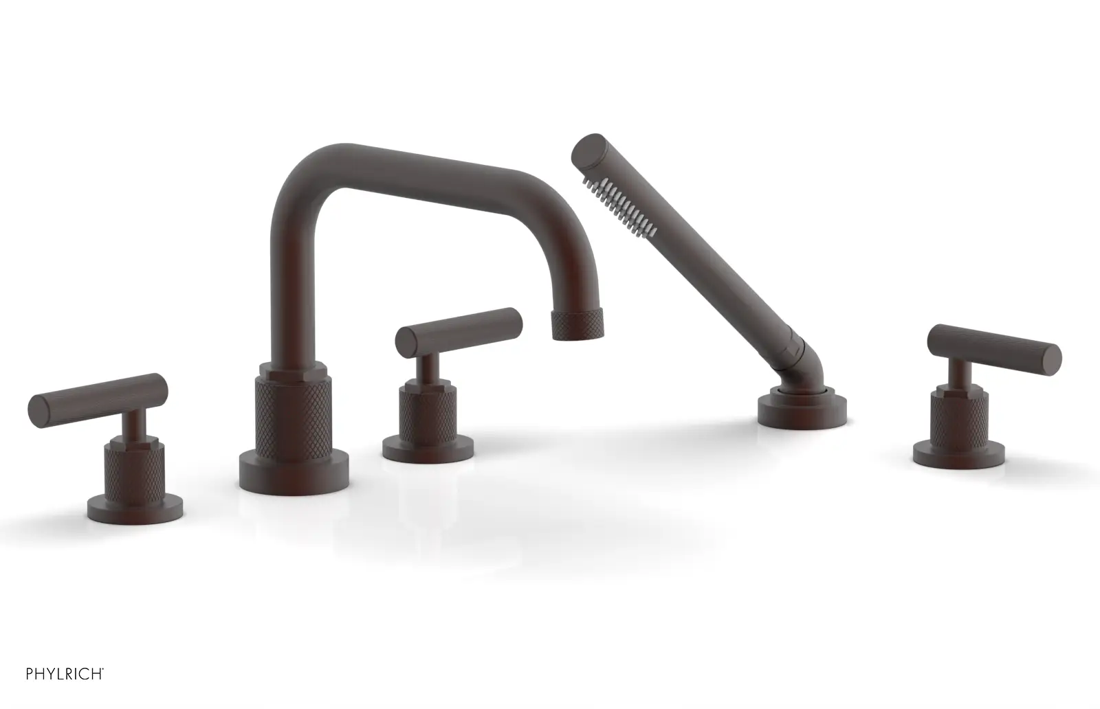 Phylrich Dustrie Knurled Deck Tub Set with Hand Shower with Lever Handles by Phylrich