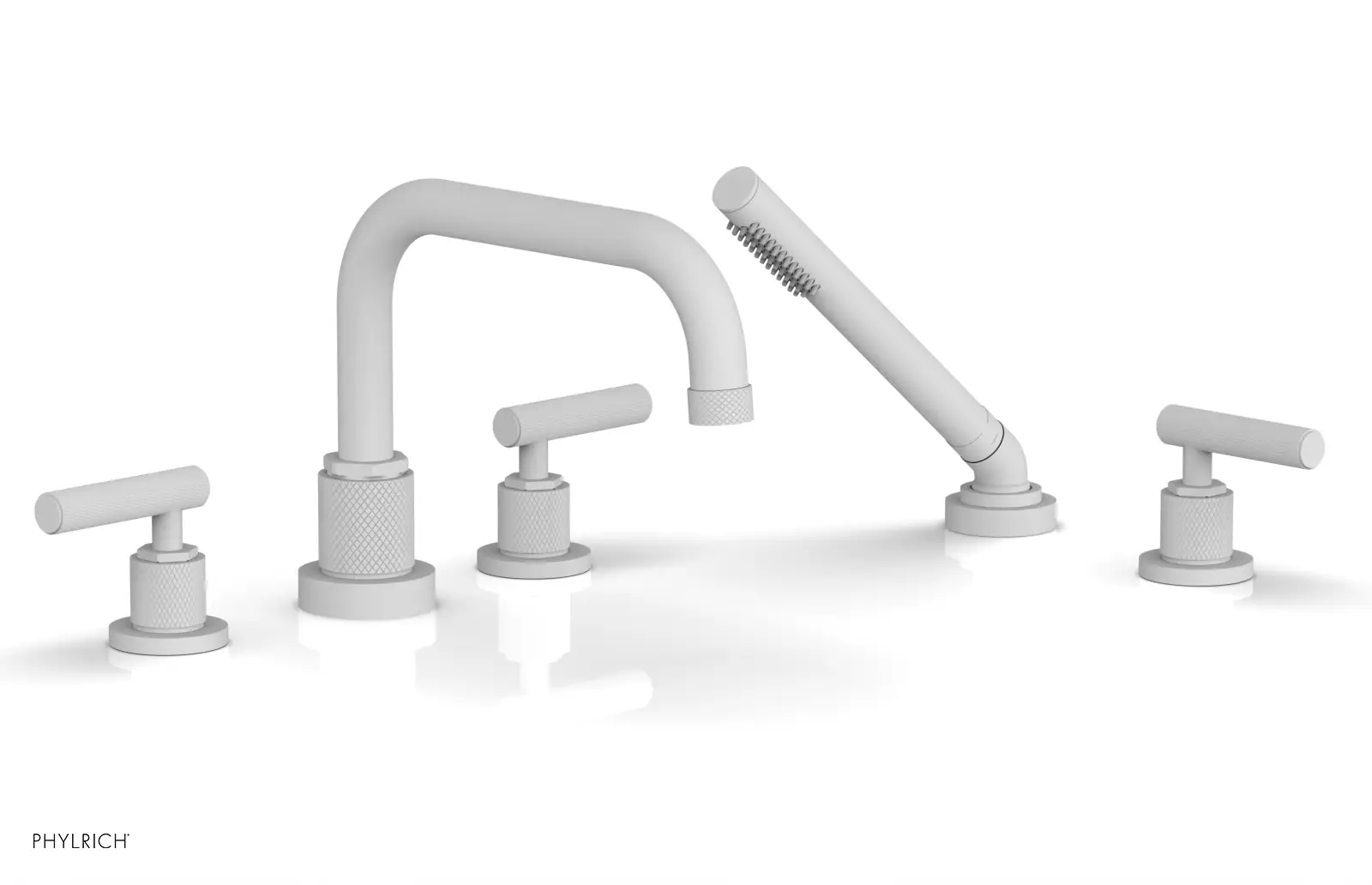 Phylrich Dustrie Knurled Deck Tub Set with Hand Shower with Lever Handles by Phylrich