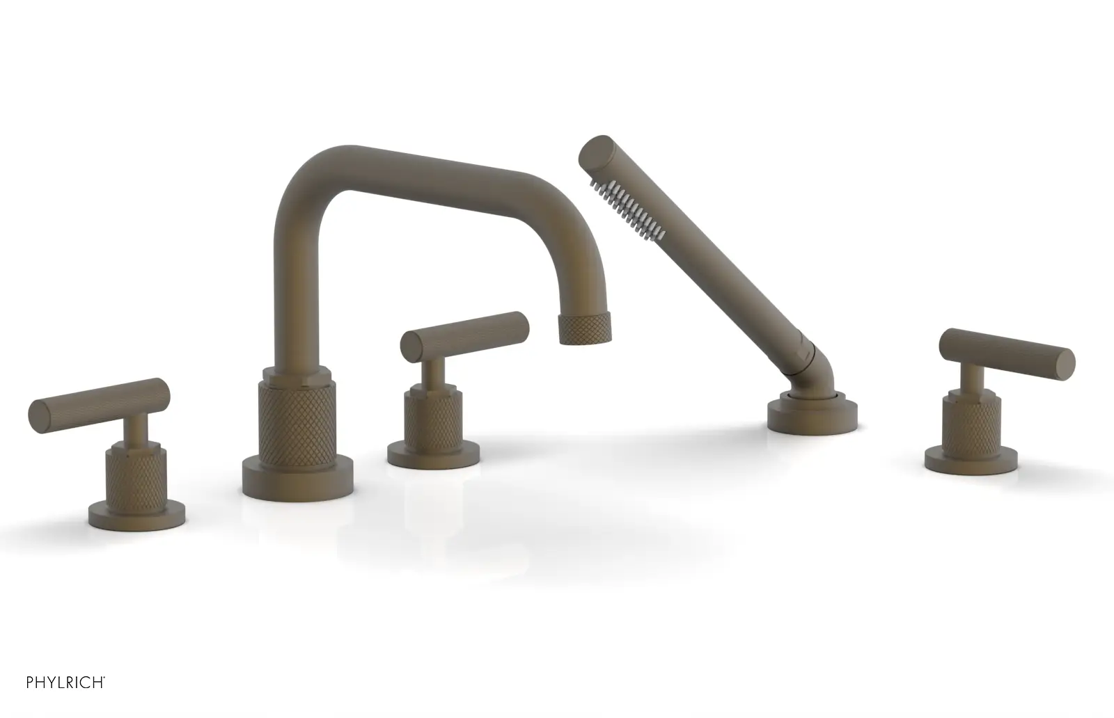 Phylrich Dustrie Knurled Deck Tub Set with Hand Shower with Lever Handles by Phylrich