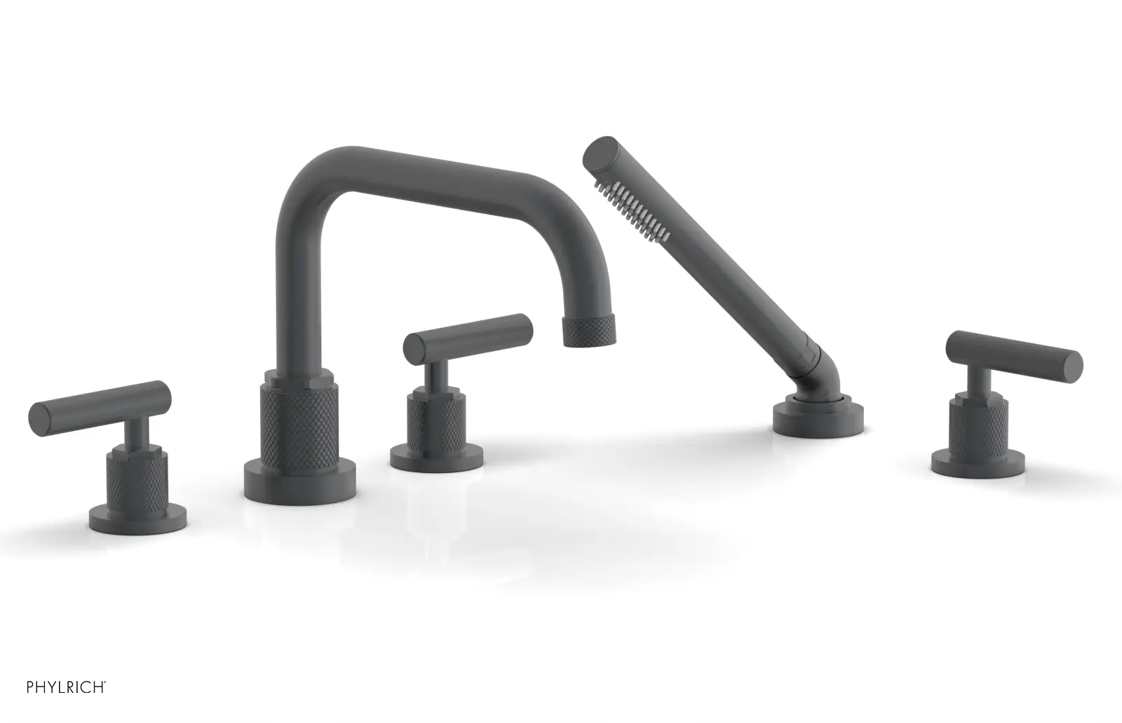 Phylrich Dustrie Knurled Deck Tub Set with Hand Shower with Lever Handles by Phylrich