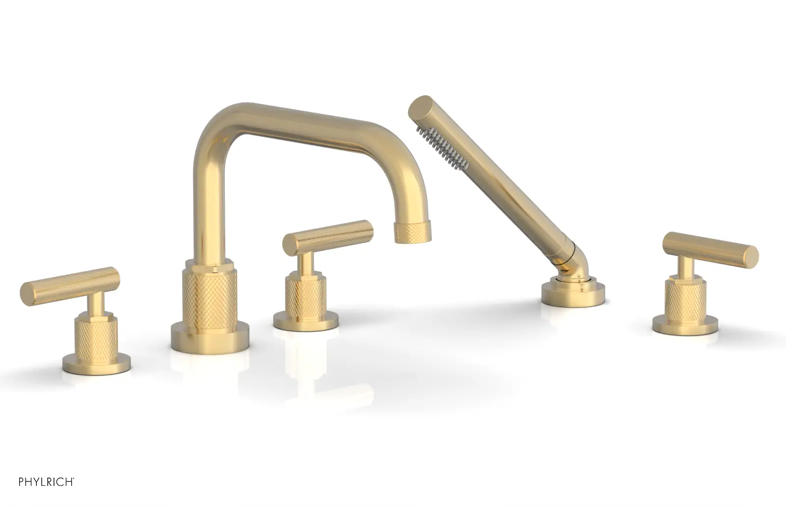 Phylrich Dustrie Knurled Deck Tub Set with Hand Shower with Lever Handles by Phylrich