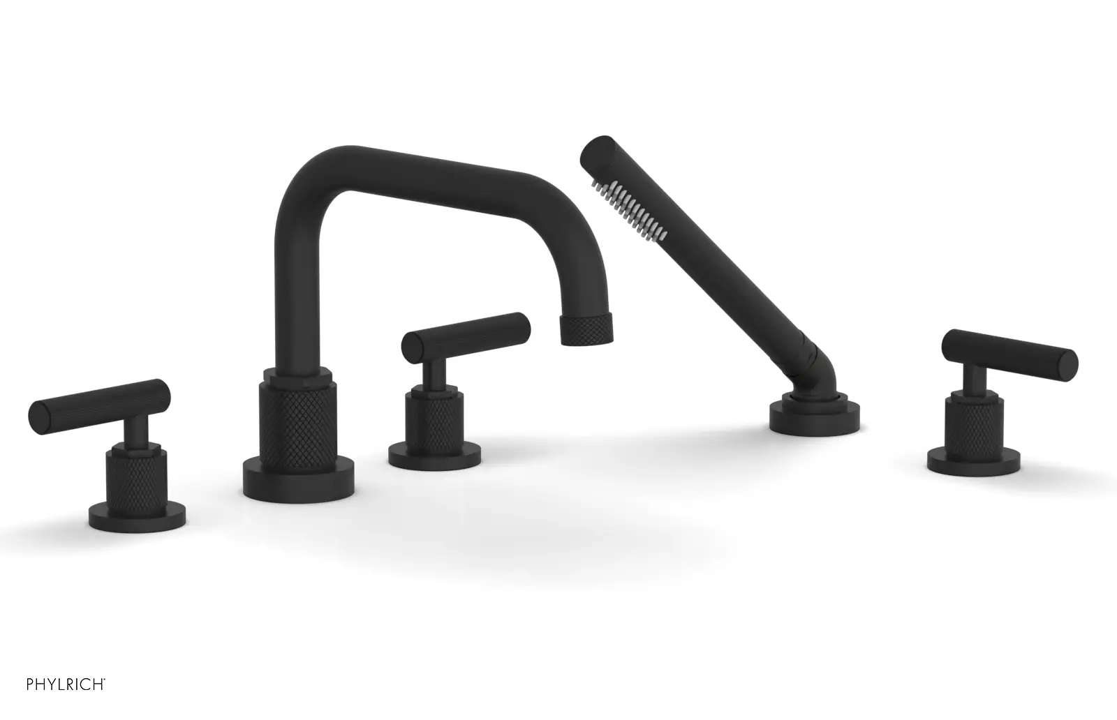 Phylrich Dustrie Knurled Deck Tub Set with Hand Shower with Lever Handles by Phylrich