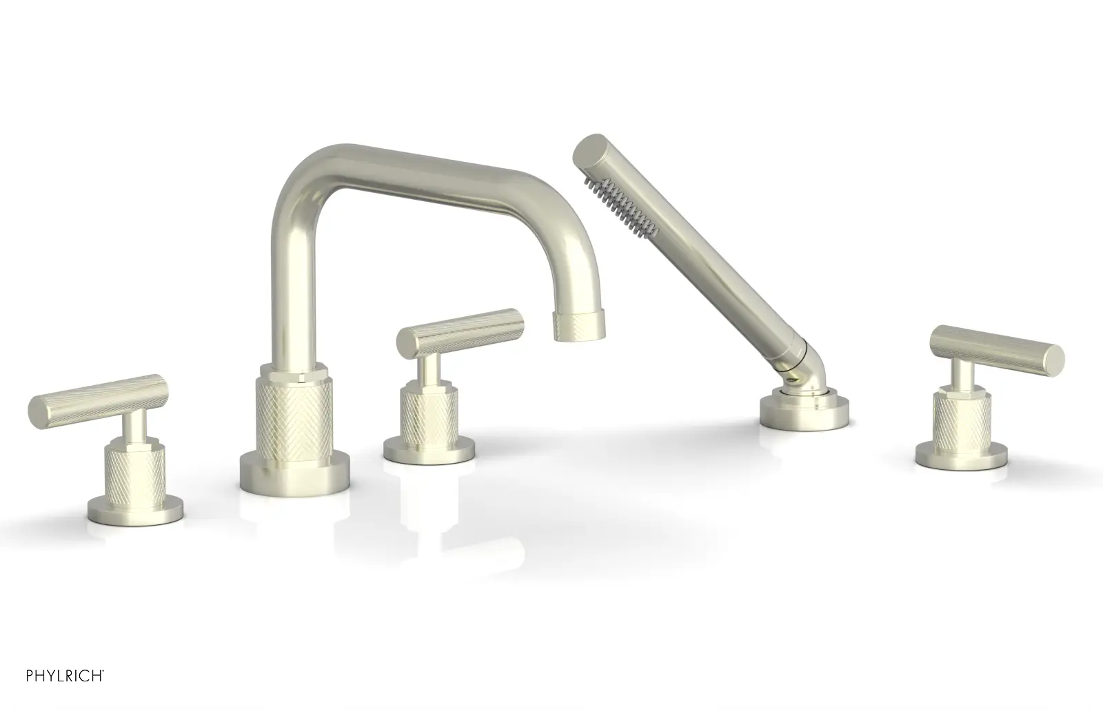 Phylrich Dustrie Knurled Deck Tub Set with Hand Shower with Lever Handles by Phylrich