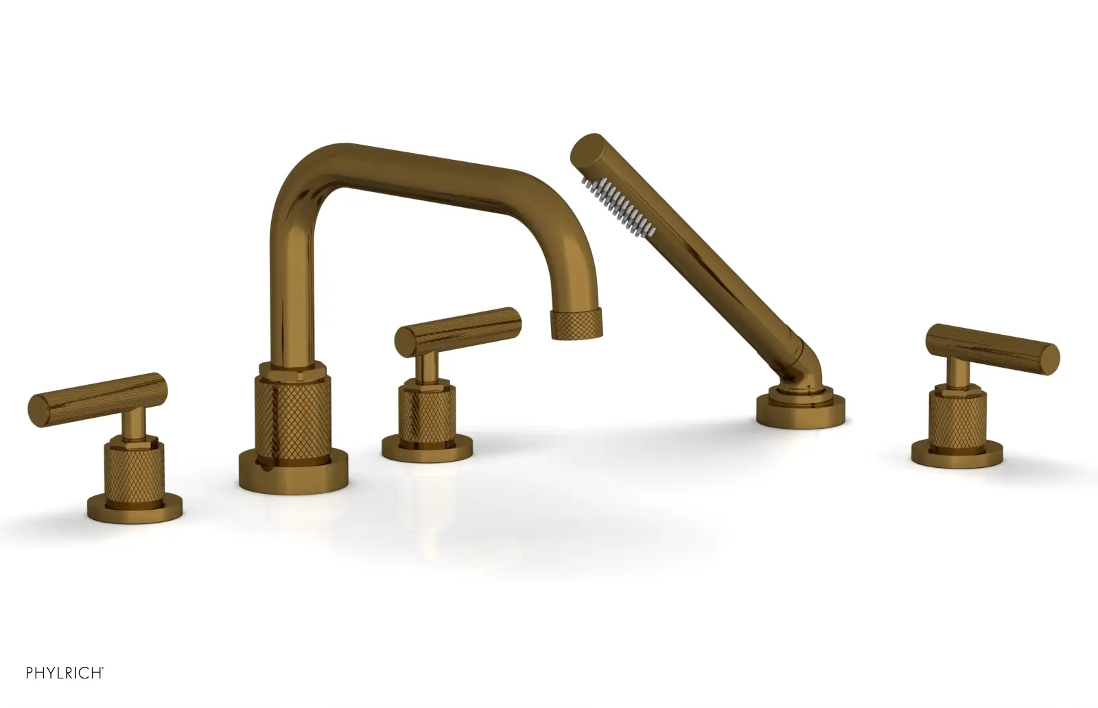 Phylrich Dustrie Knurled Deck Tub Set with Hand Shower with Lever Handles by Phylrich