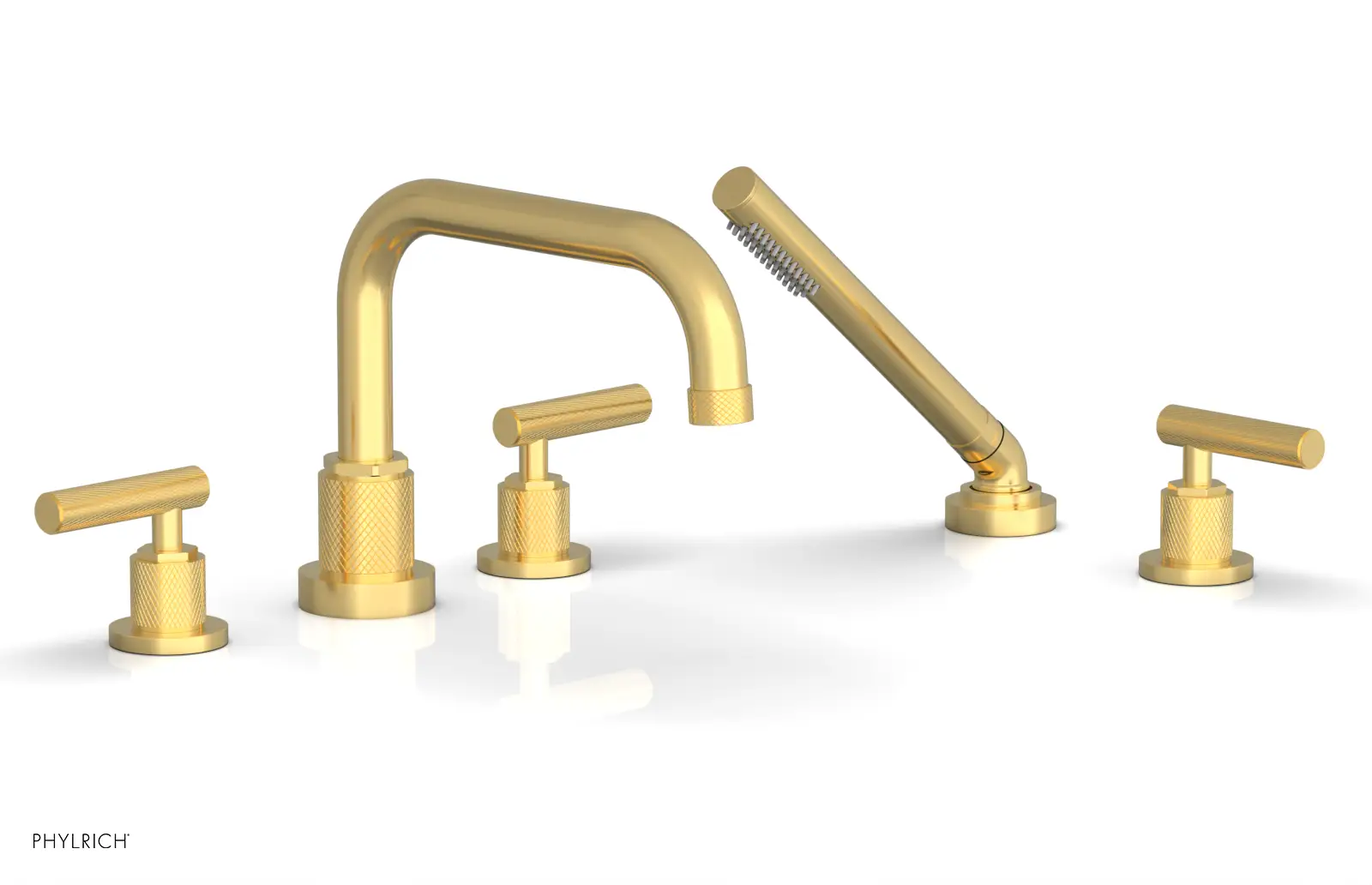 Phylrich Dustrie Knurled Deck Tub Set with Hand Shower with Lever Handles by Phylrich