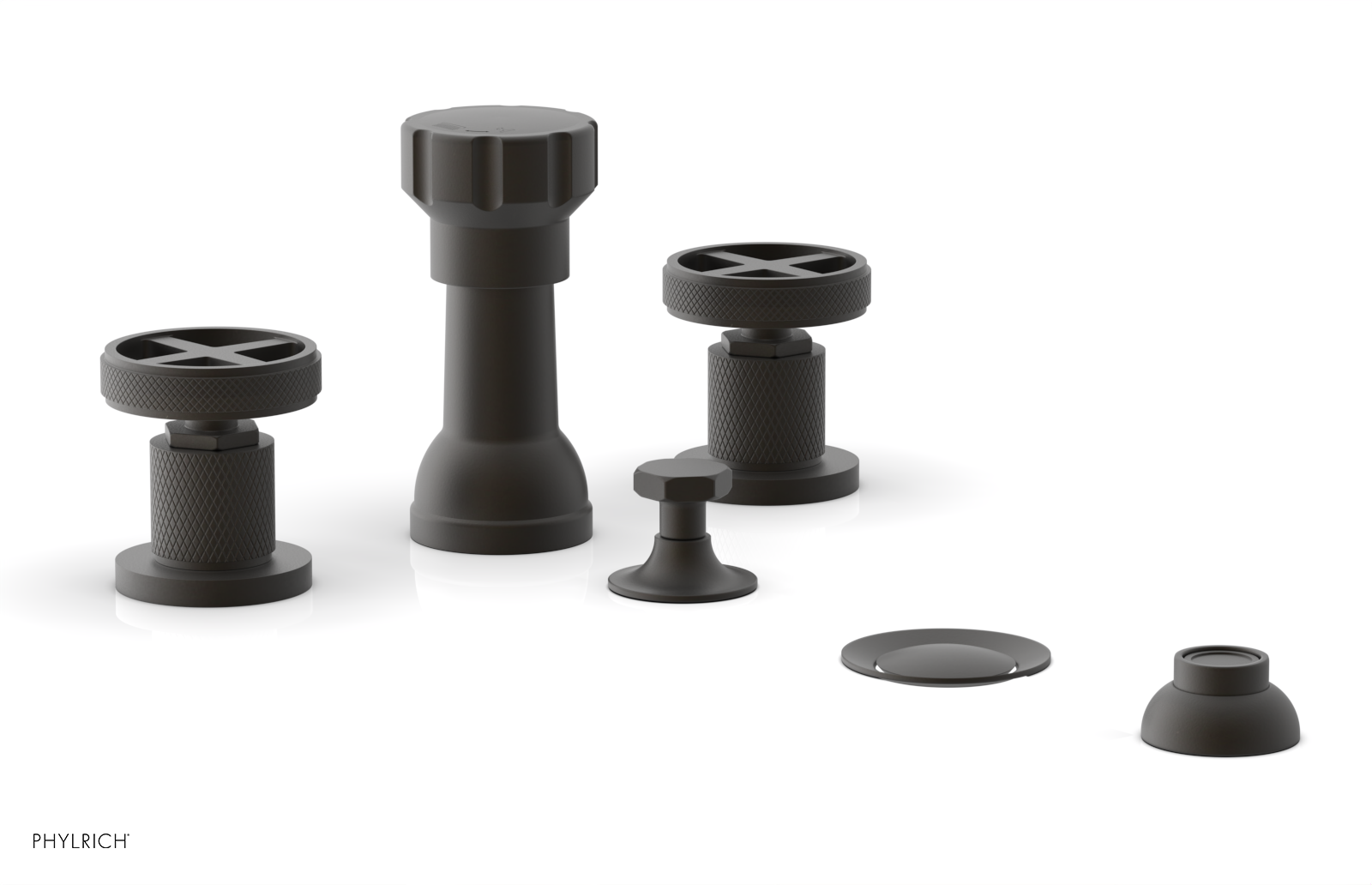 Phylrich Dustrie Knurled Four Hole Bidet Set with Cross Handles