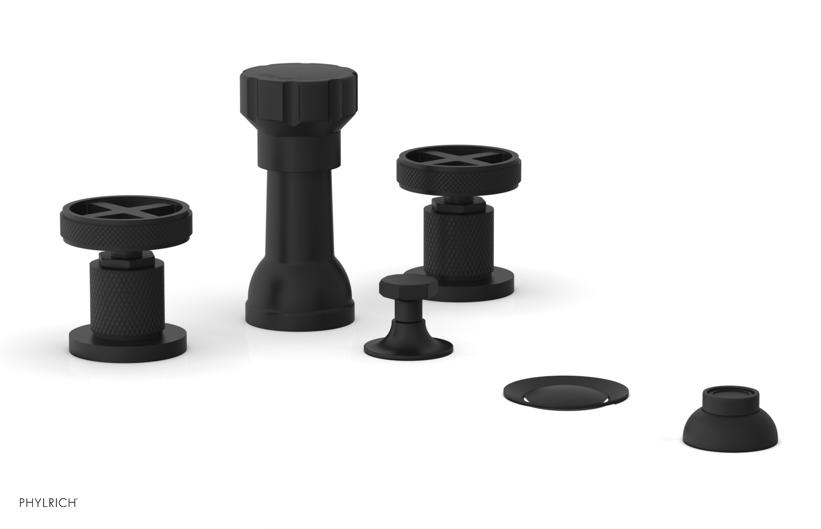 Phylrich Dustrie Knurled Four Hole Bidet Set with Cross Handles